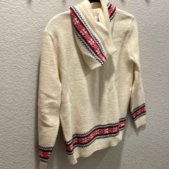 Vintage cream hooded sweater w red & blue detail womens medium ☀️✨🌻 - Picture 8 of 8